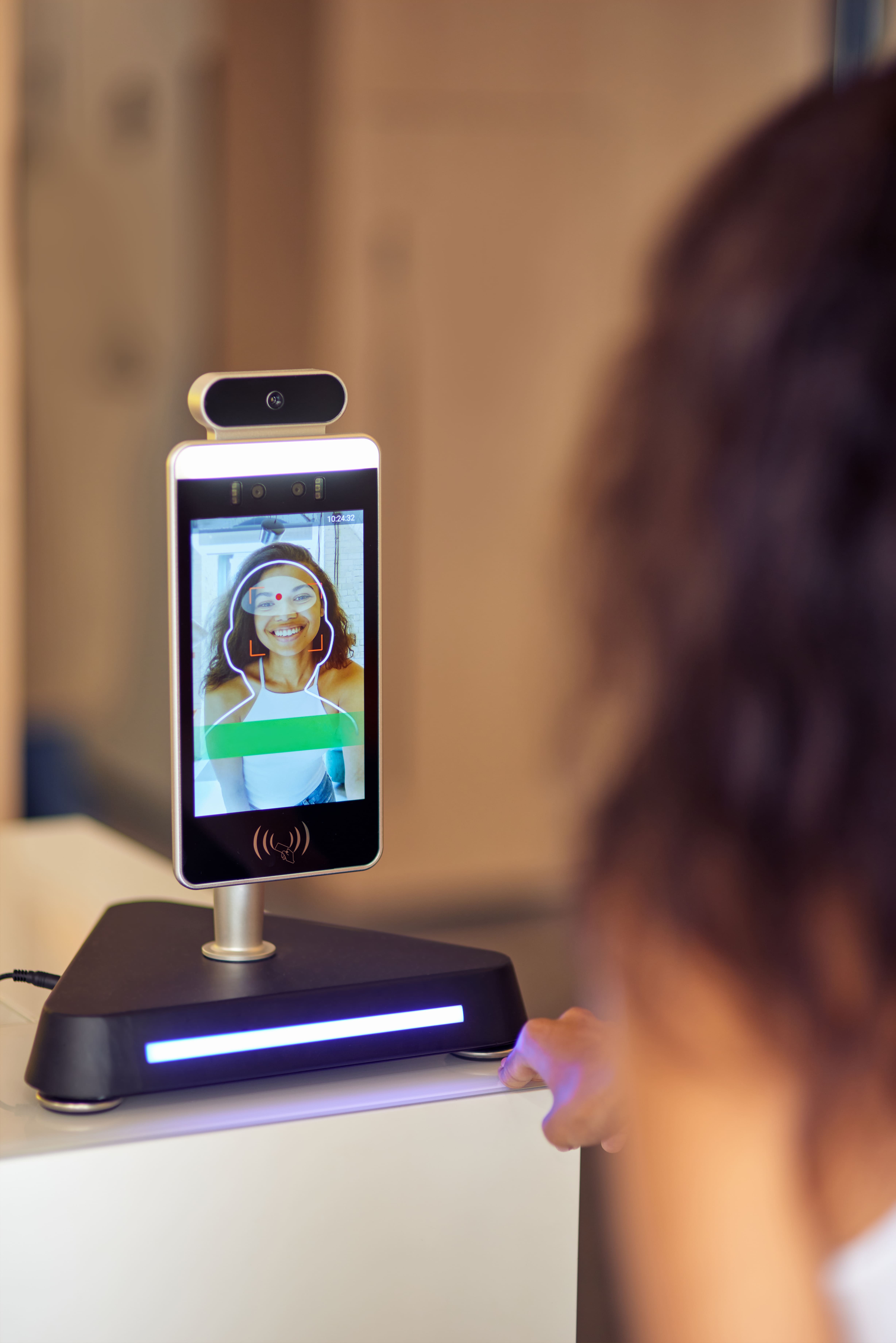 Office worker using facial recognition